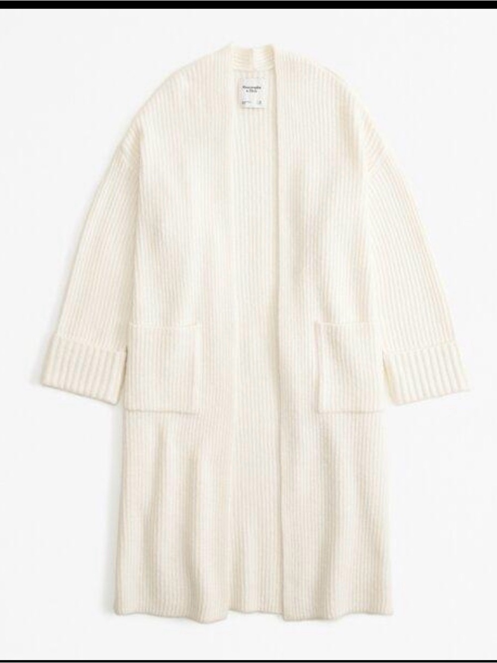 Abercrombie & Fitch Cream Ribbed Open-Front Long Robe